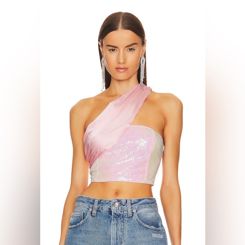 Superdown Gea Asymmetrical Crop Top in Light Pink
